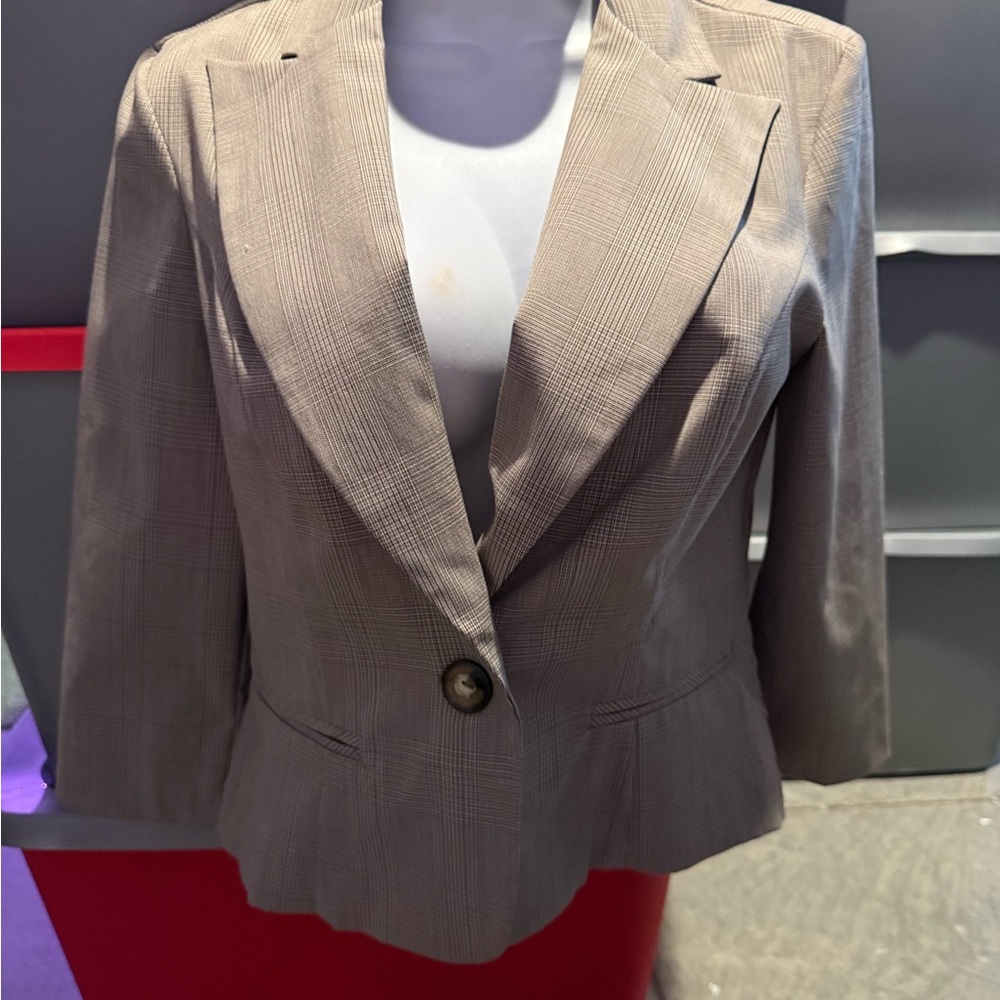BCX Beige Plaid Single-Button Blazer